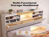 Artiss King Single Bed Frame with Storage, 4 Drawers, USB and Night Light White WBED-F-TAMBUR-KS-WH-ABC