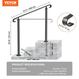 Handrails for Outdoor Steps, Fit 1-3 Steps Wrought Iron Handrail, Outdoor Stair Railing, Adjustable V952-LTFS1.2MLZFS00001V0