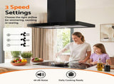 Devanti 90cm Island Rangehood Ceiling-Mounted 3-Speed Touch Control LED Black RH-ISL-90-BK