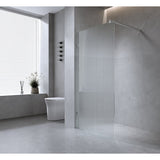 100cm Reeded Glass Shower Screen with White F-Brackets and Square Pole V63-917991