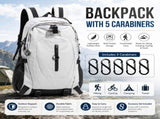 Gray Hiking Backpack with 5 Carabiners Included Lightweight Waterproof Outdoor Daypack for Men and V888-ELOSUNG54671