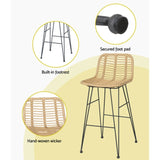 Gardeon 2 Piece Outdoor Bar Stools Wicker Dining Rattan Chair ODF-BA-TW-RATTAN-NA-X2