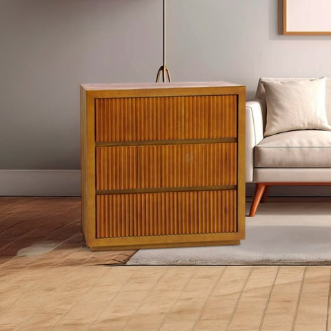 Tallboy MDF Brown Colour Waveform Design Three Drawers V43-TBY-TOBY