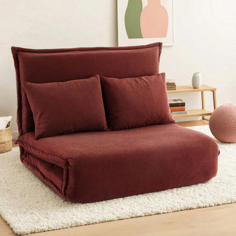 Artiss Floor Lounge Sofa Bed Foldable 2 Seater Orange FLOOR-SBL-04VEL-2S-OR