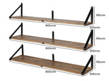 Levede Floating Wall Shelves 3Pcs Rustic Wooden Storage Display Bookshelf Rack WS1014-NT-3PC-AU
