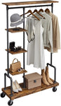 Clothing Garment Rack on Wheels with 5-Tier, Industrial Pipe Style, Rustic Brown V178-11284