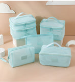 Mesh Breathable Makeup Bag 5-Pack Set - Travel Toiletry Organizer Kit with Triangle Octagonal Square V1259-BAG-07-SET5-BLU