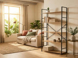 CARLA HOME 5 Tier Bookshelf - Industrial Display Shelf - Brown - Rustic - Steel - Living Room Office V178-36414