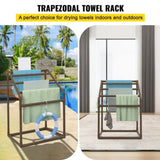 Pool Towel Rack, 5 Bar, Brown, Freestanding Outdoor PVC Trapedozal Poolside Storage Organizer, V952-MJJZSTXGBDDW5DYL3V0