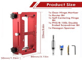 9-Piece Hinge and Door Lock Installation Kit with Adjustable Locator Template, Hole Saws and Drill V1341-ZY-NDX85Q87-RED