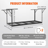 VEVOR Overhead Adjustable Garage Storage Rack 36x96in Ceiling Rack 600lbs Black V952-CKTHBCWJZHS36L1S2V0