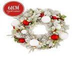 Christabelle 61cm Snowy Elegance Christmas Wreath Pre Lit Warm White LED Red Baubles Berries Fr 112_SENSE61