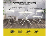 Gardeon 3PC Outdoor Bistro Set Steel Table and Chairs Patio Furniture White ODF-METAL-3PCS-WH