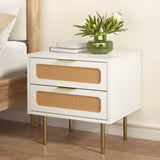 Artiss Rattan Bedside Table 2 Drawers Pine FUR-U-BS-03-RAT-WH