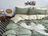 Matcha Cheese Washed Cotton Bedding Set - Solid Color Fitted Sheet Style, 4-Piece Set for 1.8m Bed, V888-ELOSUNG48737