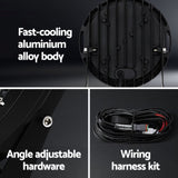 Giantz Pair LED Driving Lights 7 Inch Flood Spot Lights Car Truck SUV 12V 24V CAR-DL-LED-RO-7-SET-BK