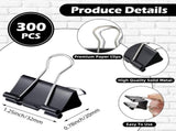 300 Pcs Medium Binder Clips Sturdy 1.25 Inch Black Paper Med Office Supplies Clamps for Teachers V1259-DP01-A-5731