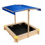 Keezi Kids Sandpit Wooden Sandbox Sand Pit with Canopy Bench Seat Toys 101cm SAND-CANOPY-110