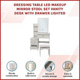 Dressing Table LED Makeup Mirror Stool Set Vanity Desk With Drawer Lighted V63-952301