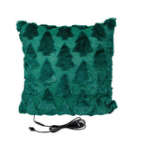 Christmas Tree Plush USB Heated Throw Pillow Festive Decorative Cushion with Adjustable V1341-ZY-MD528FPL-DARKGREEN
