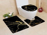 Black and Gold Bathroom Rugs Set 3-Piece x80x93 Non- Marble Print Bath Mat, Toilet Lid Cover & V1366-AZ2-W-16471