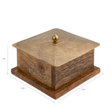 Handcrafted Square Mango Wood Box W Metal Pressed Lid 12cm V637-59086BOX