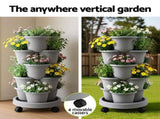 Green Fingers 5 Tier Vertical Garden Planter, Stackable Planters with 4 Wheels, Grey, Raised Garden GARDEN-5T-LGY