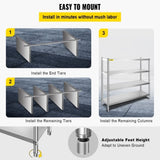 VEVOR Storage Shelf, 4-Tier Stainless Steel Shelving, Storage Shelving Unit, 70.9 x 17.7 x 59.1 Inch V952-BXGHJYCCBD72413JDV0