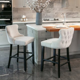 4x Velvet Upholstered Button Tufted Bar Stools with Wood Legs and Studs-Beige V226-SW1824BG-2