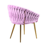 SERENIT Pink Modern Velvet Dining Chairs, Upholstered Living Room Chair with Woven Back and Golden V255-SE-GP1801-DC-PINK
