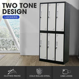 Fortia 6 Door Metal Storage Cabinet Lockers for Gym Office - Black and Grey V219-STLFOA6DBK