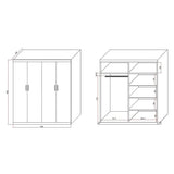 4 Door White Wardrobe Cabinet Hanging Rail, Shelves & White Handles V63-953101