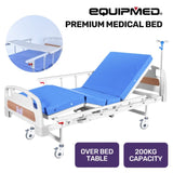 EQUIPMED Medical Bed, w/ Mattress & Over Bed Table, Easy Manual Back and Leg Incline Adjustable, IV V219-BNSADBEQM03A