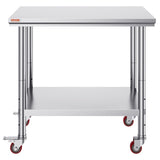 VEVOR Stainless Steel Work Table 36x24 Inch with 4 Wheels Commercial Food Prep Worktable with V952-SYGZT36X24INDJL01V0