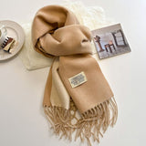 Khaki and Beige Double-Sided Reversible Imitation Cashmere Scarf for Women - Soft Warm Winter Neck V888-ELOSUNG53091