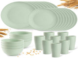 Camping Plates Cups and Bowls Set Green Reusable Microwave Safe Lightweight Unbreakable Plastic V1107-122-29070-BLU-32PCS