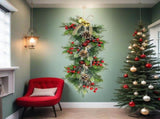 25 Inch Artificial Christmas Door Swag - Pine Cones Red Berries Bells with Greeting Card Faux V1370-AZ4-24674