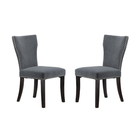 Set 2 Studded Grey Velvet Look Armless Dining Chairs 94cm V637-20939