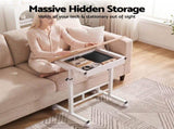 Artiss Adjustable Laptop Desk Mobile Bedside Table Hidden Storage Wood LA-DESK-C-STO-LW
