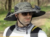 Dual Solar Fan Hat with Rechargeable Battery - Wide Brim UPF 50 Sun Protection Bucket Hat - Green V888-ELOSUNG41728