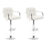 Artiss 2x Bar Stools Leather Gas Lift w/Armrest White BA-K-1055A-WHX2