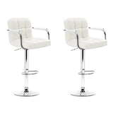 Artiss 2x Bar Stools Leather Gas Lift w/Armrest White BA-K-1055A-WHX2