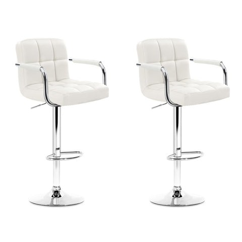 Artiss 2x Bar Stools Leather Gas Lift w/Armrest White BA-K-1055A-WHX2