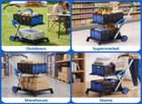 Artiss Shopping Trolley with Wheels 2 Layer w/2 Crates Foldable Trolley Blue SHOPC-JY-2B-BKBL