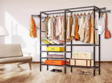 Double Rod Clothes Rack with 6 Storage Shelves Durable Steel Pipe Garment Rack Clothing Rack with 2 V1294-YM0901-H48528