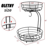 2-Tier Fruit and Vegetable Stand, Rectangular Wire Basket Bowl for Kitchen Storage and Organization V1366-AZ2-W-18381