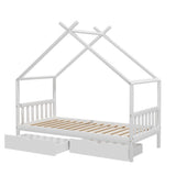 Artiss Bed Frame Wooden Base Kids Single Timber House with 2 Storage Drawers Beds White WBED-G-CABIN-S-WH-DRAW