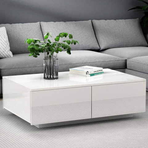 Artiss Coffee Table 4 Drawers White Trevi FURNI-L-COF01-WH-AB