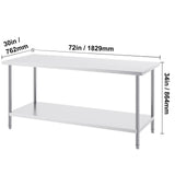 Stainless Steel Prep Table, 30 x 72 x 34 Inch, Heavy Duty Metal Worktable with 3 Adjustable Height V952-CFBXGGZTLCWJS66RVV0