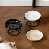 Raised Ceramic Pet Bowl with Metal Stand White - Paw Print Cat and Dog Feeding Bowl, Removable V888-ELOSUNG57071-1